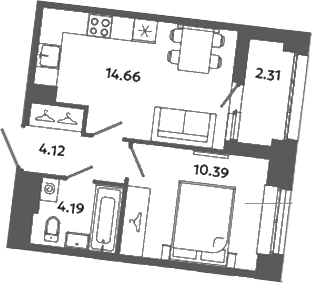 Планировка — Загляденье, 1-комн., 33 м²