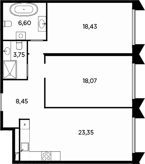 Планировка — Акватория, 3-комн., 79 м²