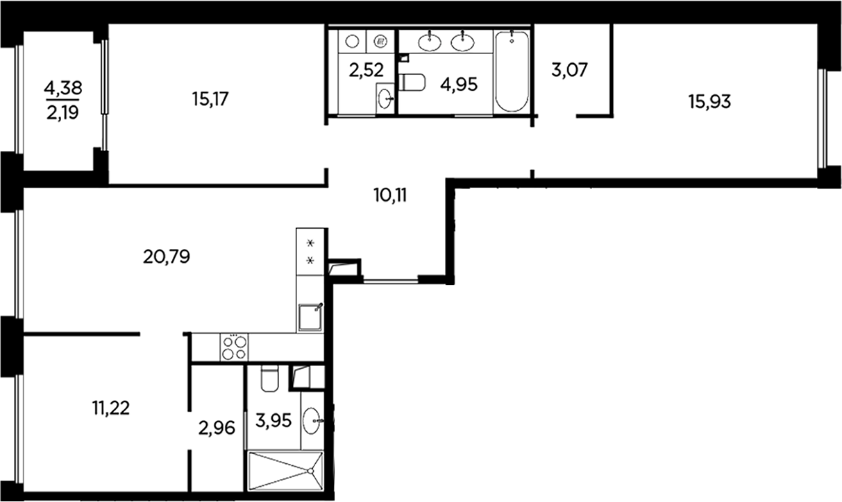 Планировка — Акватория, 4-комн., 91 м²