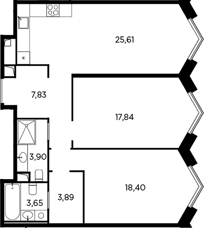 Планировка — Акватория, 3-комн., 81 м²