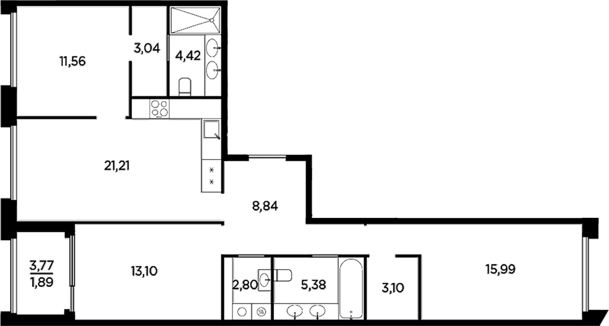 Планировка — Акватория, 4-комн., 89 м²