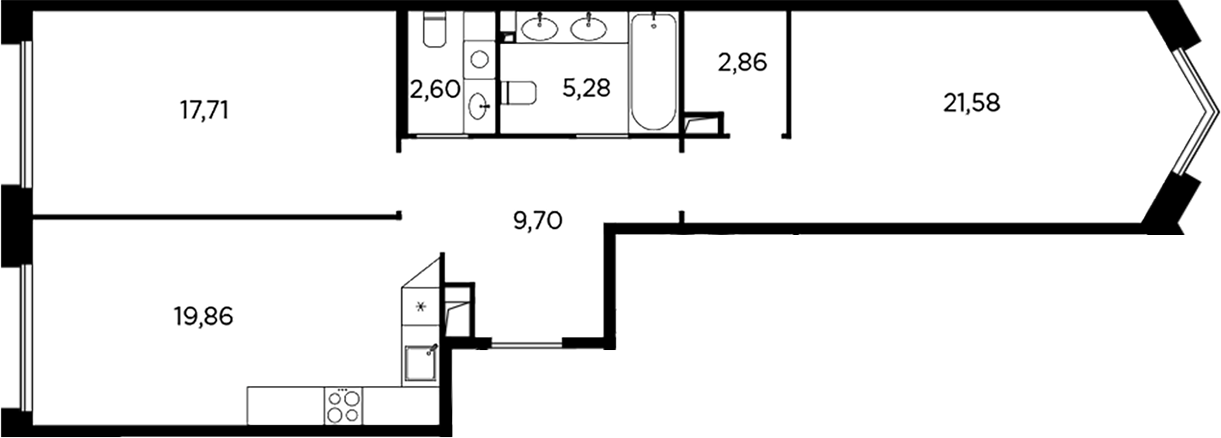 Планировка — Акватория, 3-комн., 80 м²