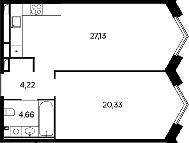 Планировка — Акватория, 2-комн., 56 м²