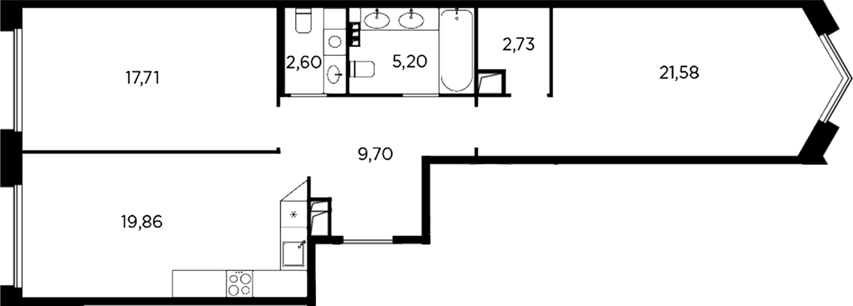 Планировка — Акватория, 3-комн., 79 м²