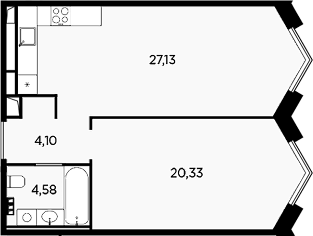 Планировка — Акватория, 2-комн., 56 м²