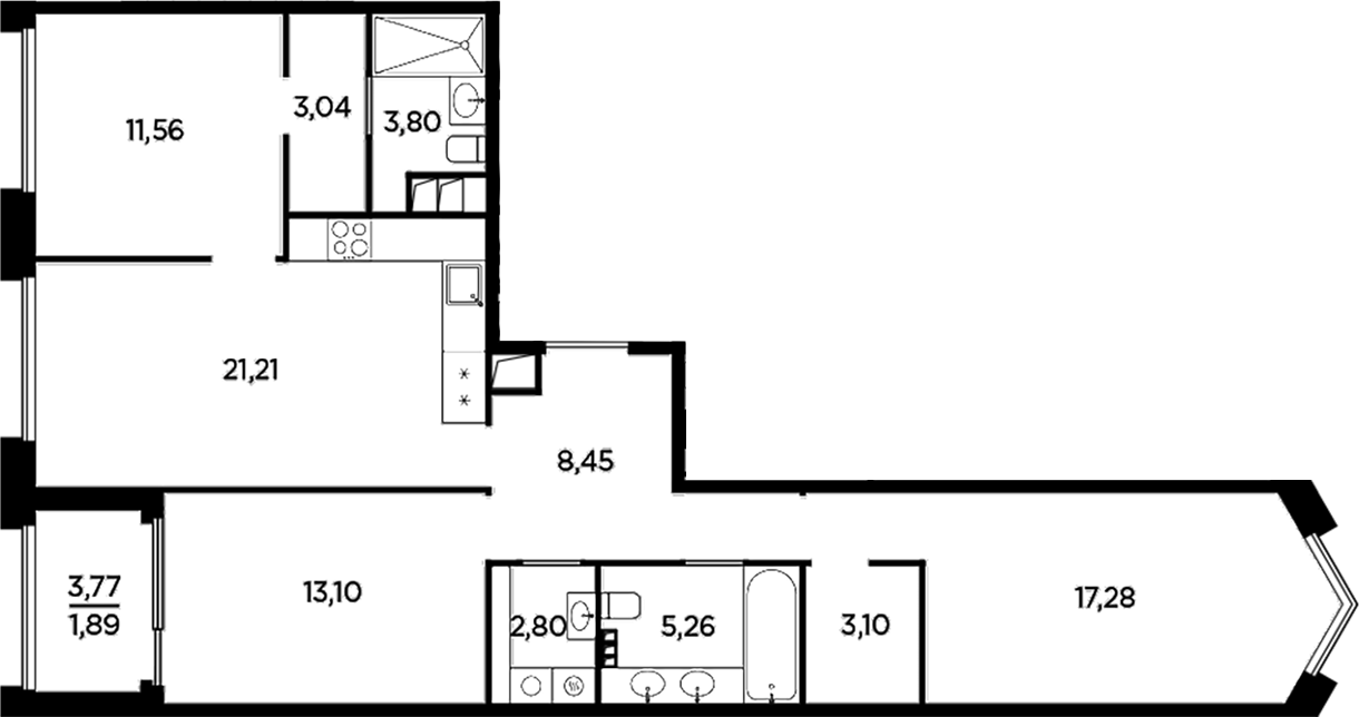 Планировка — Акватория, 4-комн., 90 м²