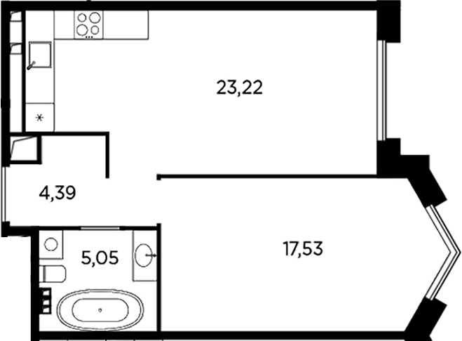 Планировка — Акватория, 2-комн., 50 м²