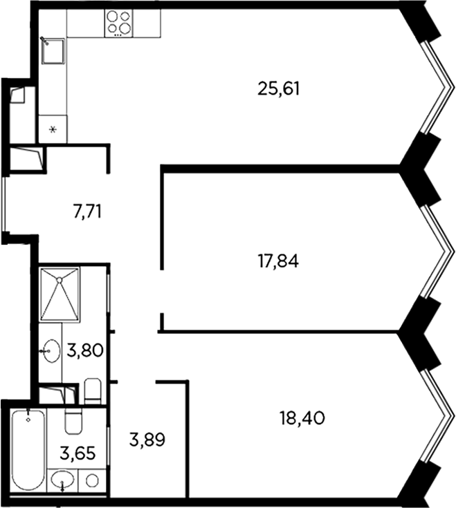 Планировка — Акватория, 3-комн., 81 м²