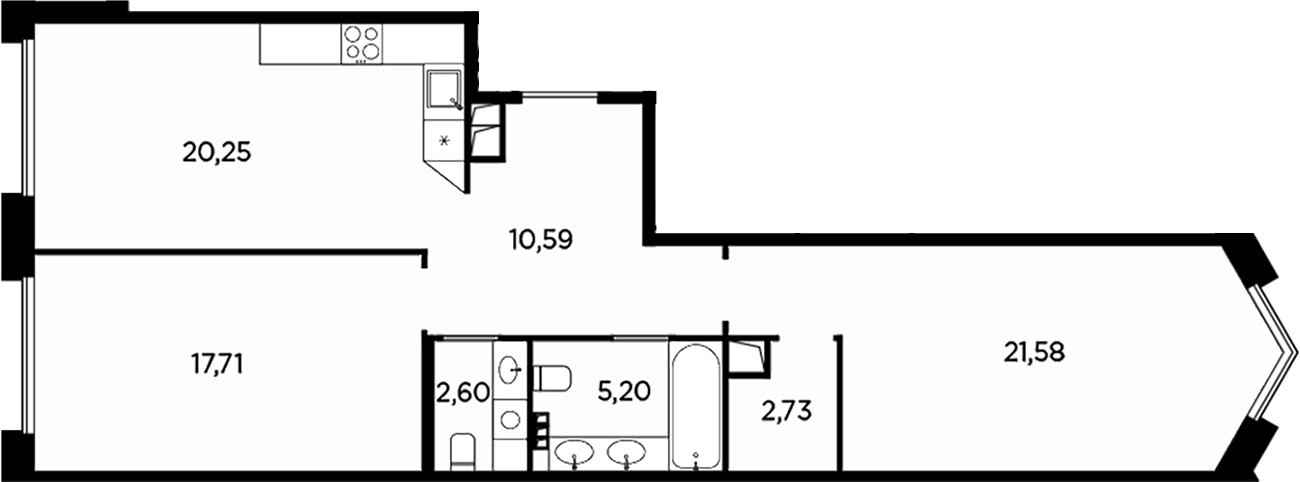 Планировка — Акватория, 3-комн., 81 м²