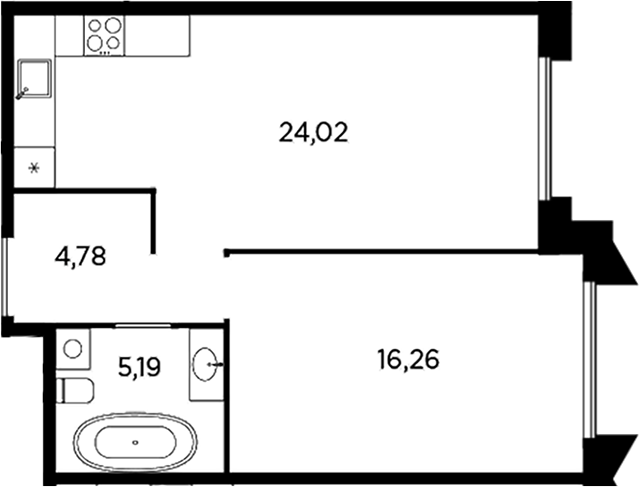 Планировка — Акватория, 2-комн., 50 м²