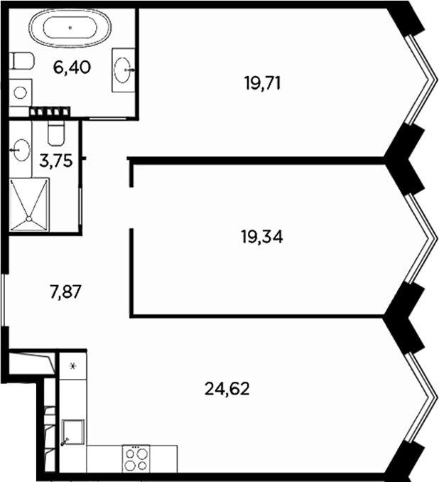 Планировка — Акватория, 3-комн., 82 м²