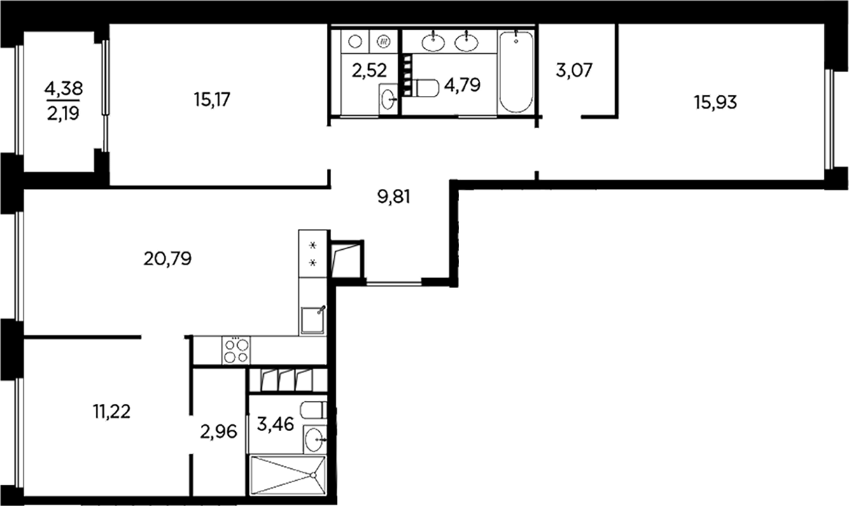 Планировка — Акватория, 4-комн., 90 м²