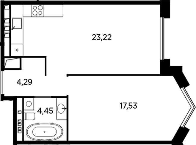 Планировка — Акватория, 2-комн., 49 м²