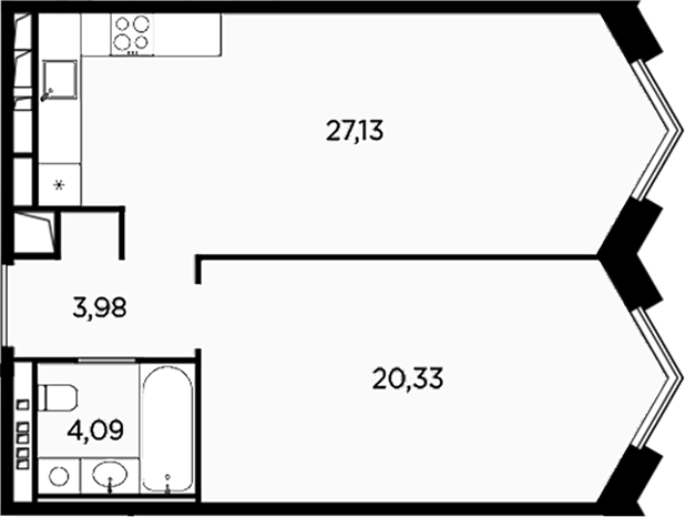Планировка — Акватория, 2-комн., 56 м²