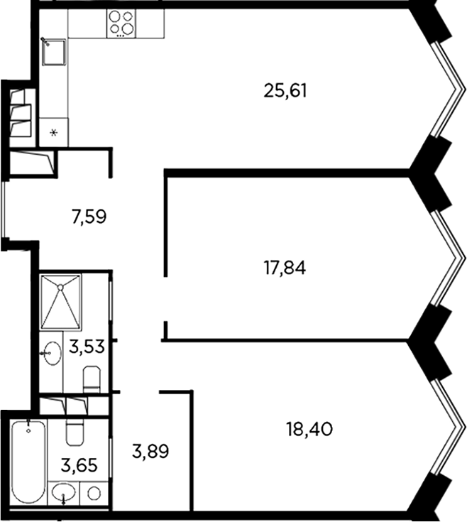 Планировка — Акватория, 3-комн., 81 м²