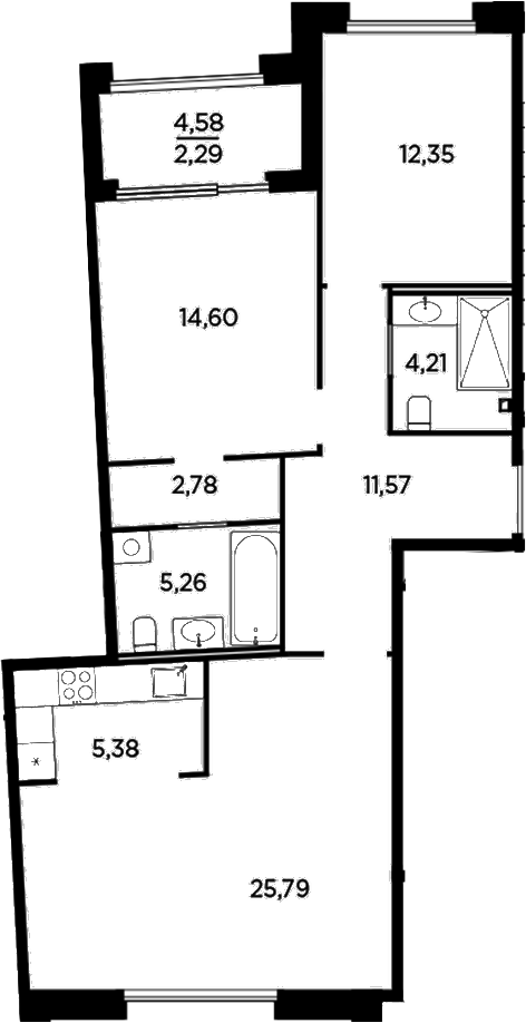 Планировка — Акватория, 3-комн., 82 м²