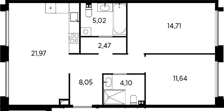 Планировка — Акватория, 3-комн., 68 м²