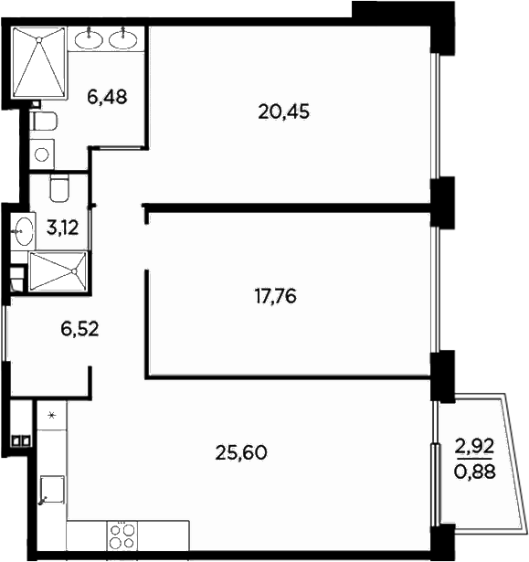 Планировка — Акватория, 3-комн., 80 м²