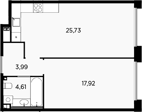 Планировка — Акватория, 2-комн., 52 м²