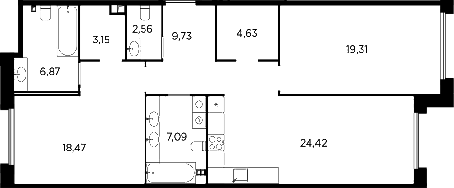 Планировка — Акватория, 3-комн., 96 м²