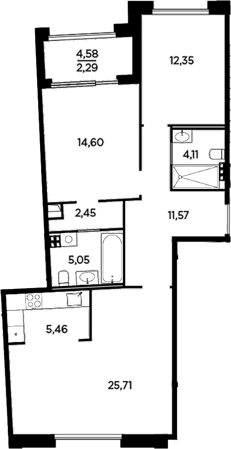 Планировка — Акватория, 3-комн., 81 м²