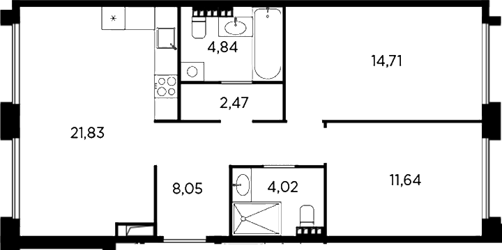Планировка — Акватория, 3-комн., 68 м²