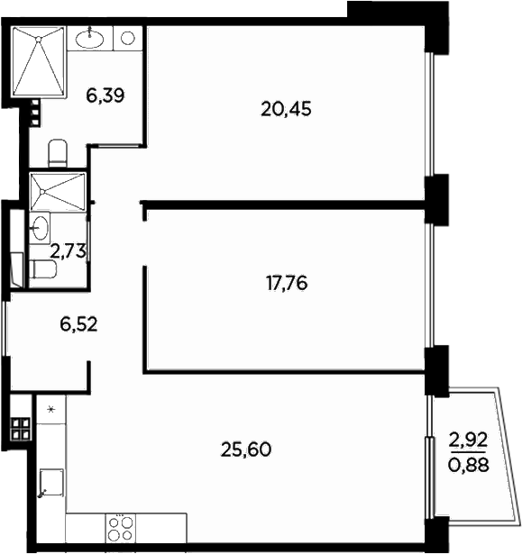 Планировка — Акватория, 3-комн., 79 м²