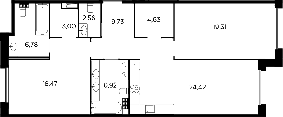 Планировка — Акватория, 3-комн., 96 м²