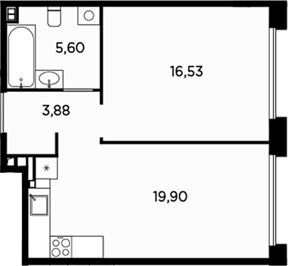 Планировка — Акватория, 2-комн., 46 м²