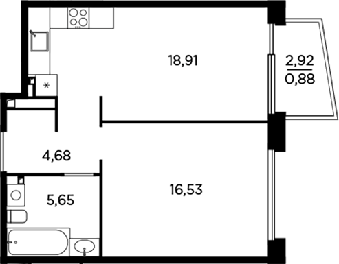 Планировка — Акватория, 2-комн., 46 м²