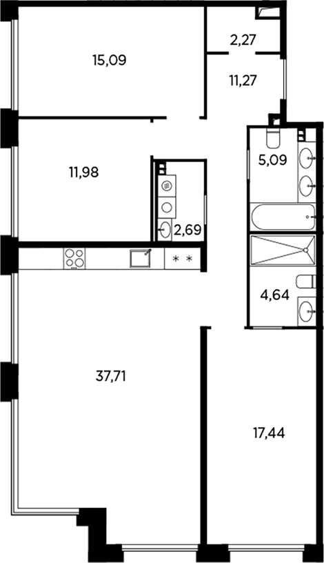 Планировка — Акватория, 4-комн., 108 м²