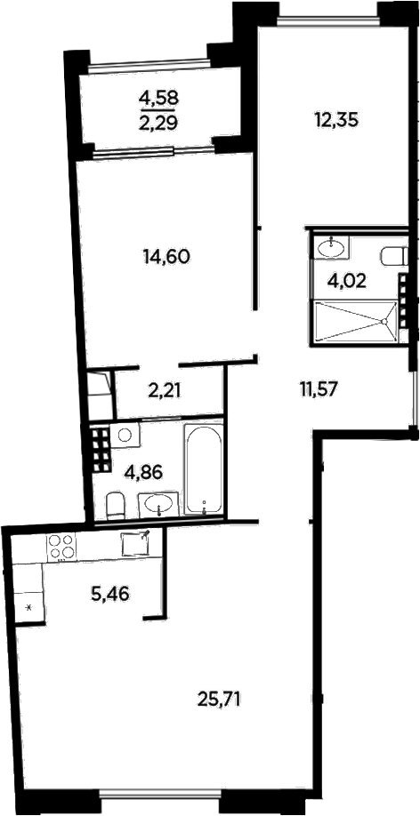 Планировка — Акватория, 3-комн., 81 м²