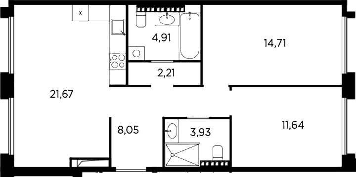 Планировка — Акватория, 3-комн., 67 м²