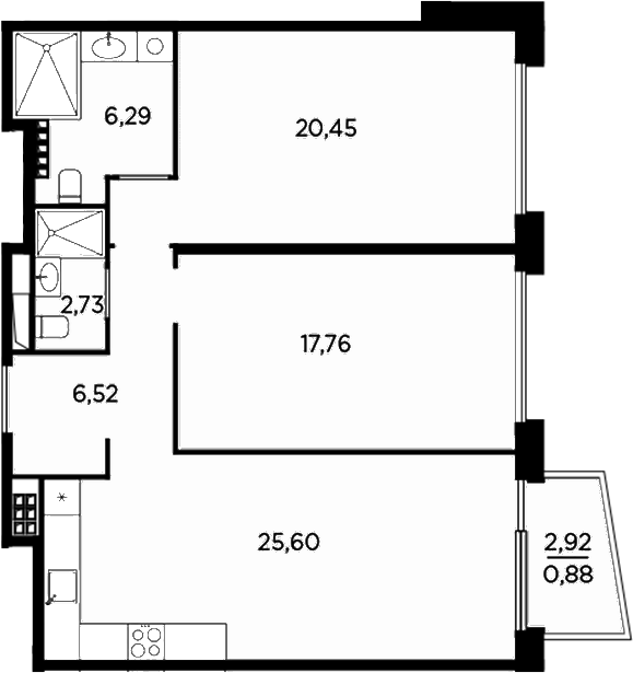 Планировка — Акватория, 3-комн., 79 м²