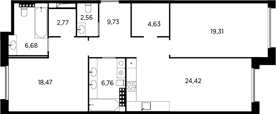 Планировка — Акватория, 3-комн., 95 м²