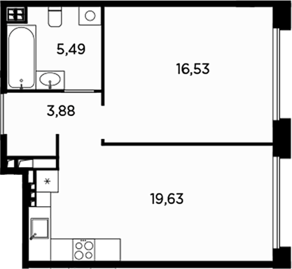 Планировка — Акватория, 2-комн., 46 м²