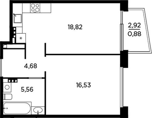Планировка — Акватория, 2-комн., 46 м²