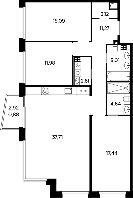 Планировка — Акватория, 4-комн., 108 м²