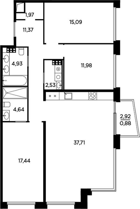 Планировка — Акватория, 4-комн., 108 м²