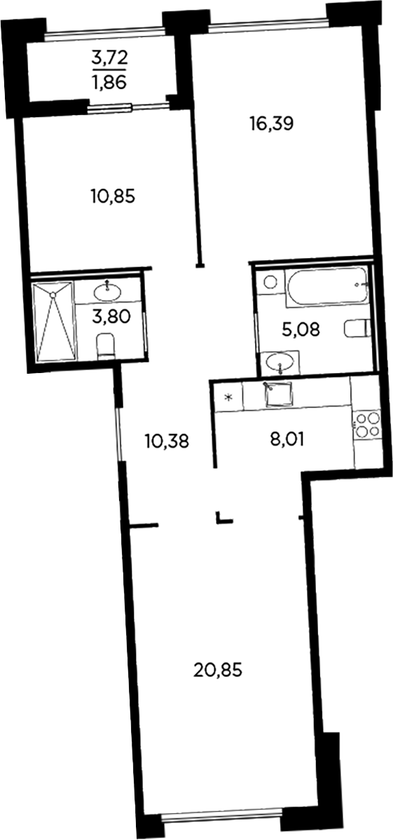 Планировка — Акватория, 3-комн., 75 м²