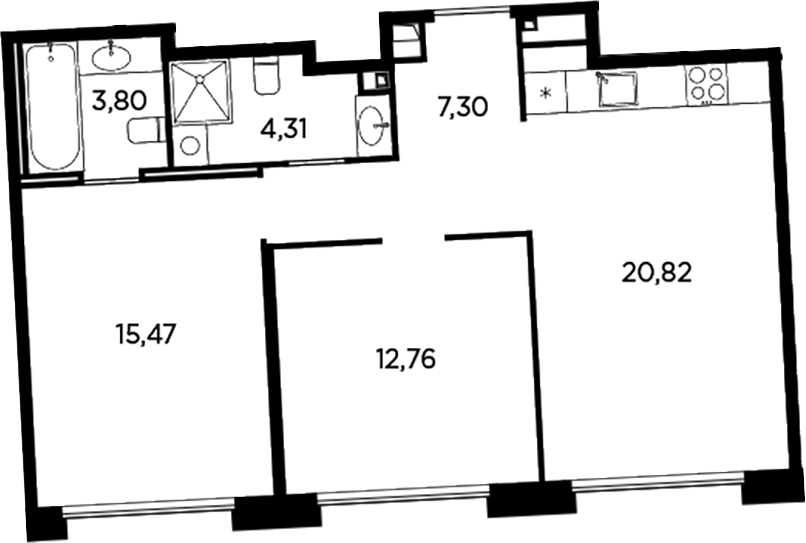 Планировка — Акватория, 3-комн., 64 м²