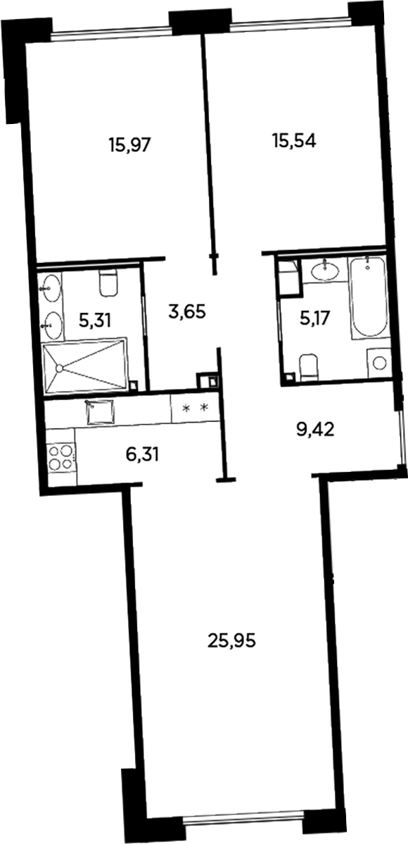 Планировка — Акватория, 3-комн., 87 м²