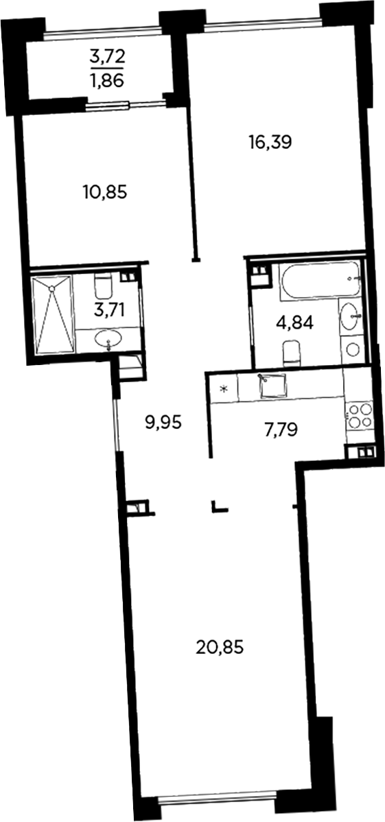 Планировка — Акватория, 3-комн., 74 м²