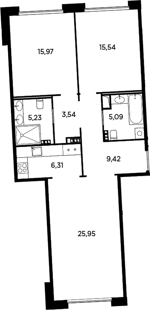 Планировка — Акватория, 3-комн., 87 м²