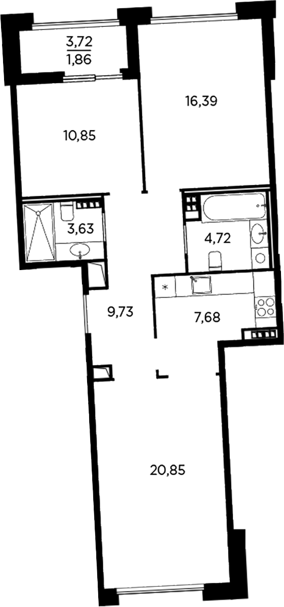 Планировка — Акватория, 3-комн., 74 м²