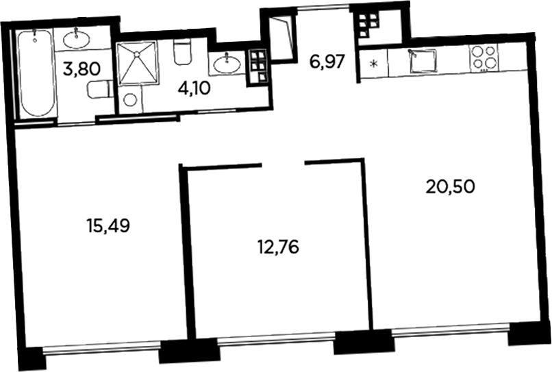 Планировка — Акватория, 3-комн., 64 м²