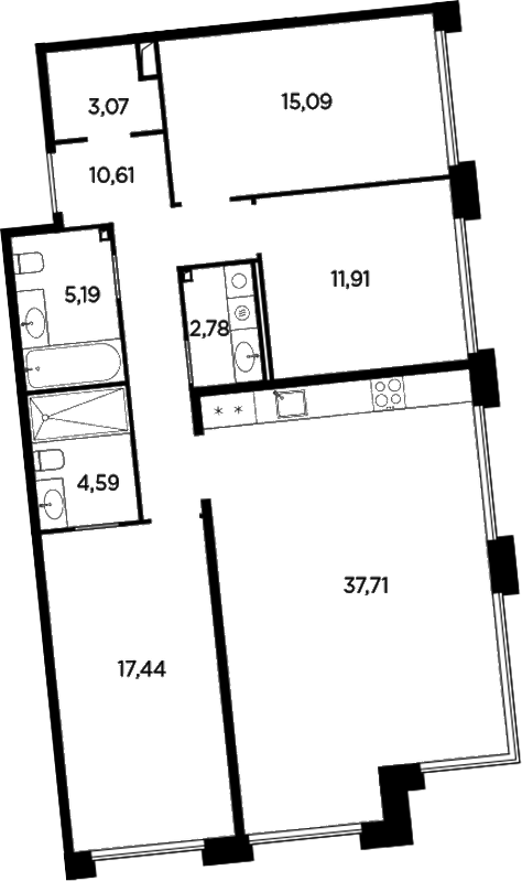 Планировка — Акватория, 4-комн., 108 м²