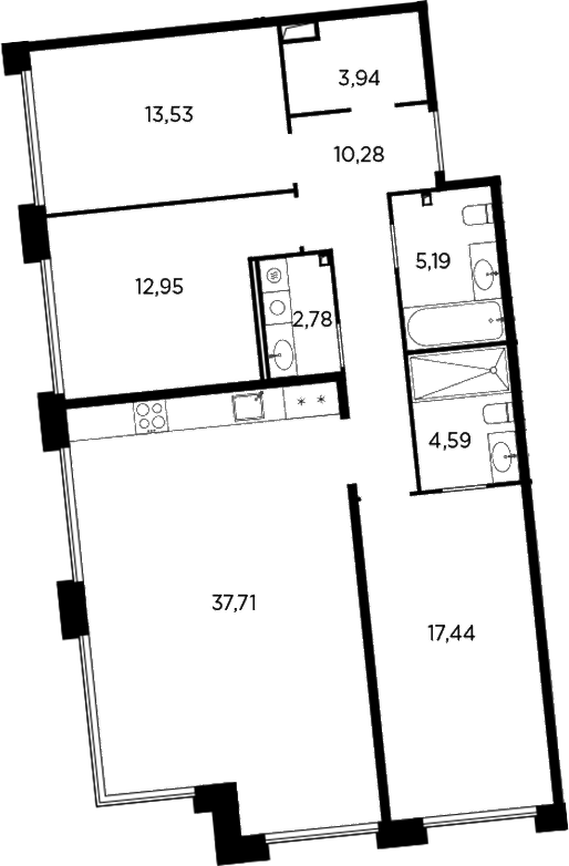Планировка — Акватория, 4-комн., 108 м²