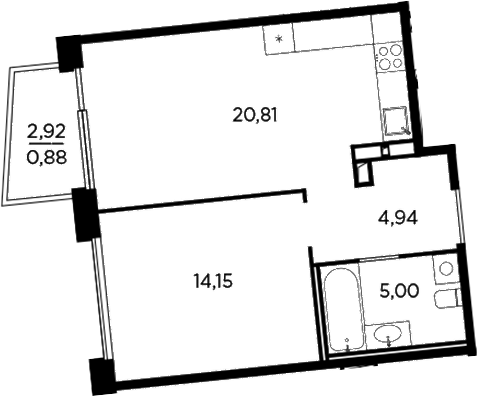 Планировка — Акватория, 2-комн., 45 м²