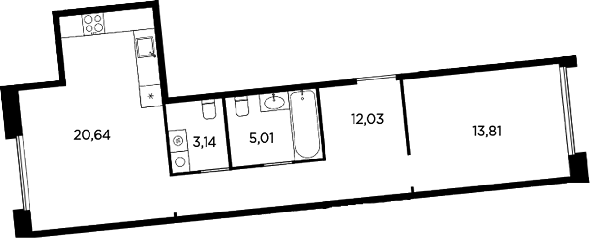 Планировка — Акватория, 2-комн., 55 м²
